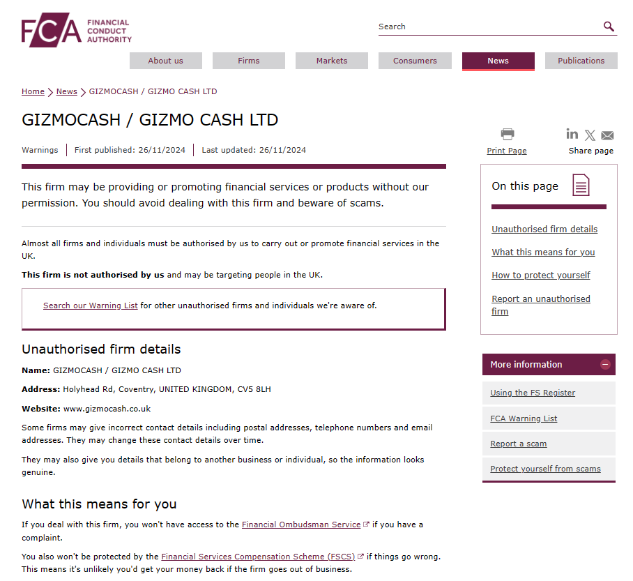 GIZMO CASH LTD