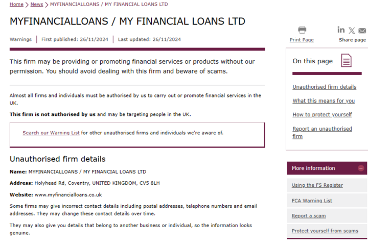 MY FINANCIAL LOANS LTD